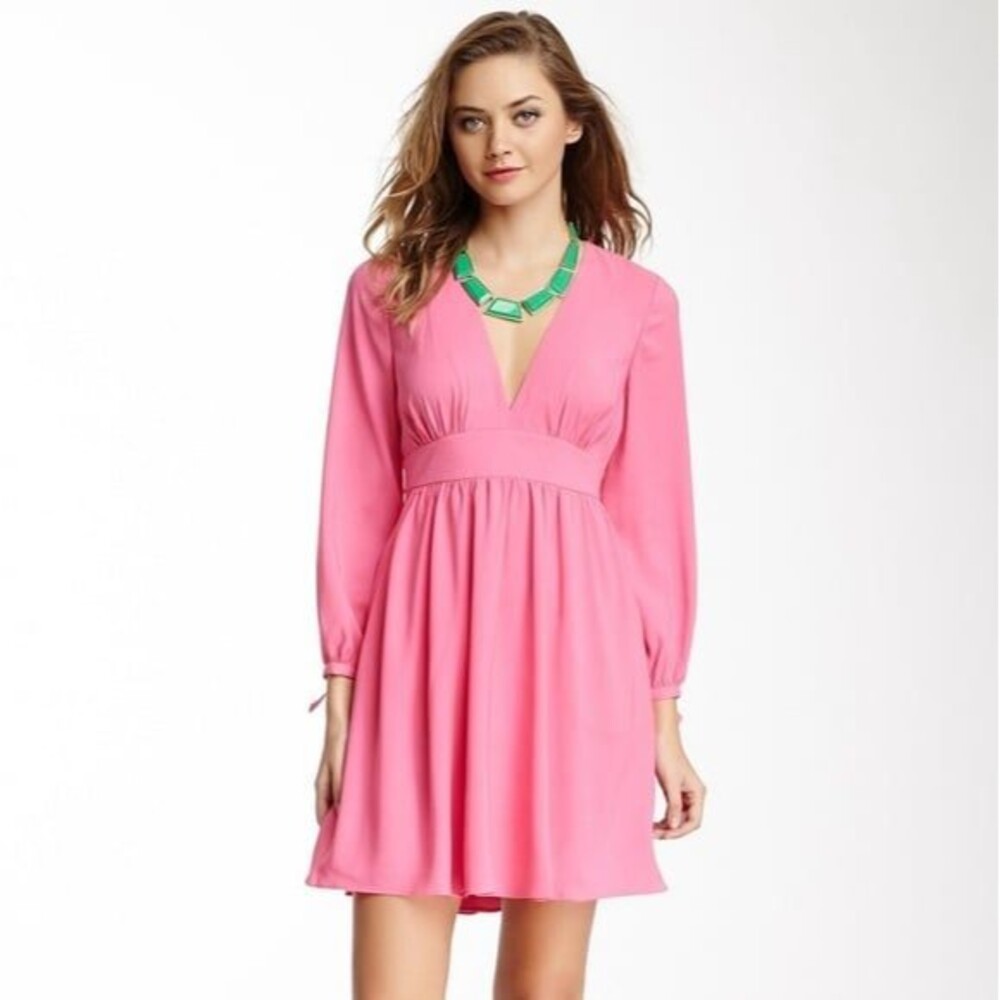Juicy Couture Hot Pink V-neck Plunge Empire Side Pockets Highlighter Dress 4